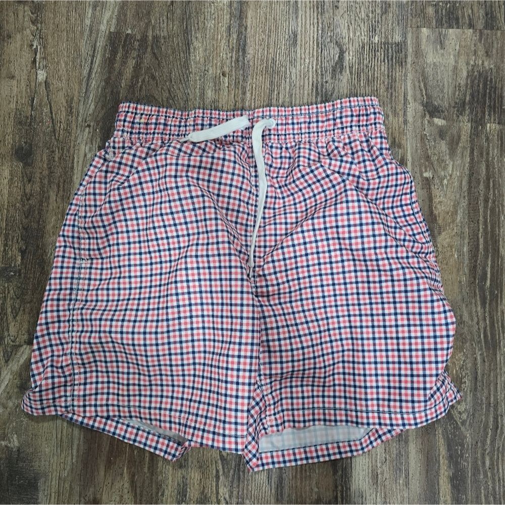 Kanu Red White Blue Gingham Check Swim Trunks Shorts with Mesh Liner Size M
